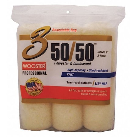 Wooster 9" Paint Roller Cover, 1/2" Nap, Knit Lambswool/Polyester RR745-9